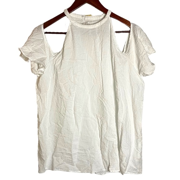 Michael Michael Kors White Textured Halter Neck Cold Shoulder Top Extra Large XL - Picture 1 of 16